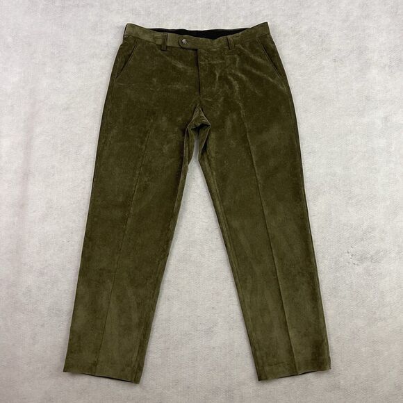 Alan Flusser Corduroy Pants Mens 38X32 Green Straight Leg Flat Front Trousers - Picture 4 of 12